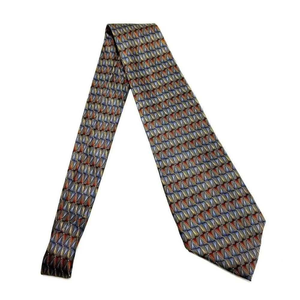 Van Heusen Silk Tie‎ Print Green Wide Geometric